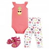 Hudson Baby Infant Girl Cotton Bodysuit, Pant and Shoe 3pc Set, Hello Sunshine, 0-3 Months