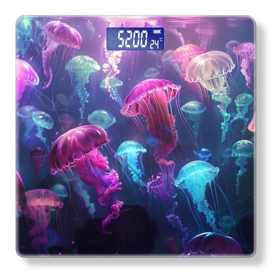 High Precision Body Weight Scale Smart Bathroom Scales with Large LCD Display(400lbs),Decorative for Bedroom-Cluster Of Glowing Jellyfish In Underwater Environment