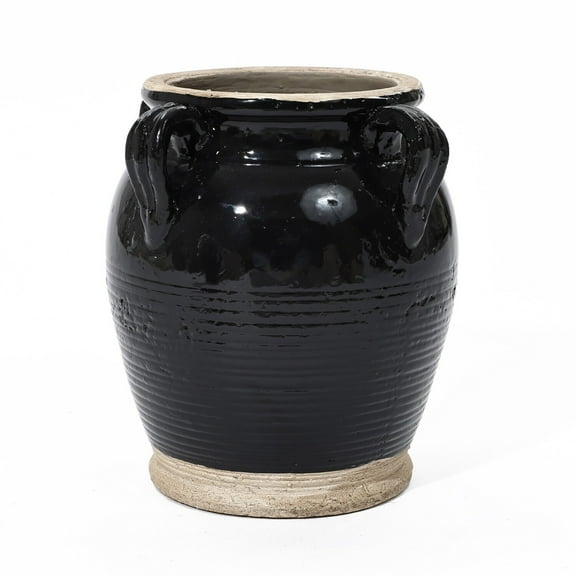 LuxenHome Black Jug Round Terracotta Vase with Two Handles