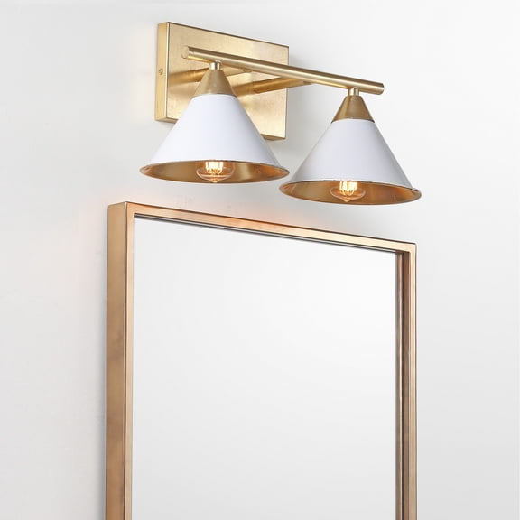 Yvette 2-Light 16" Metal Vanity Wall Light, White/Gold