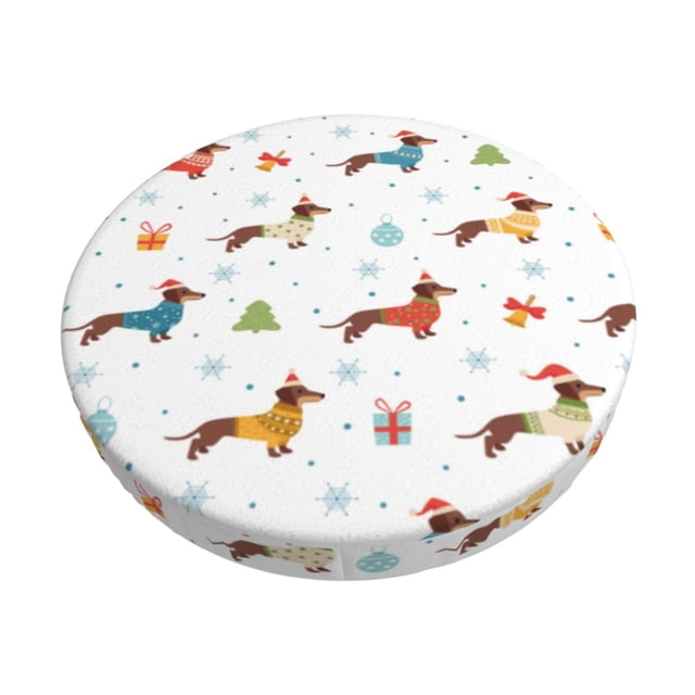 Balery winter Snowflake Dachshund Fundas de asiento para taburete de bar redondo de tela de terciopelo ajustables que protegen de arañazos y manchas para sillas de 14 a 17 pulgadas.-12 inch
