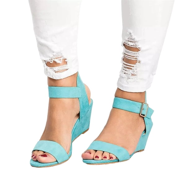 Sandalias Vestir Zapatos Casuales Cuña Correa Tobillo Punta Abierta para Mujer