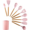 thumbnail image 1 of Kitchen Silicone Utensil Set, 9/10/12PCS Silicone Wooden Handle Cooking Utensils Set Non-Stick Spatula Shovel Cooking Tools Cooking Kitchen Gadgets Tools (Black 9Pcs-A), 1 of 7