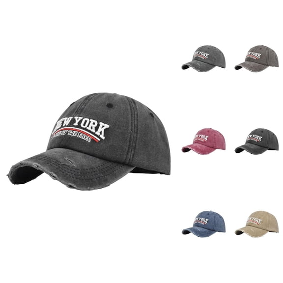 New York Baseball Cap for Men Women Ripped Washed Distressed Letter Embroidery Dad Hat