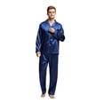 thumbnail image 1 of Tony & Candice Conjunto de pijama de satén clásico para hombre (azul mediano con ribetes blancos), 1 of 5