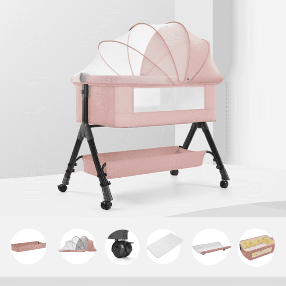 EaseBaby Baby Bassinet, Newborn Crib, Convenient Toddler Cradle with Changing Table for 0-24Months,Unisex,Pink