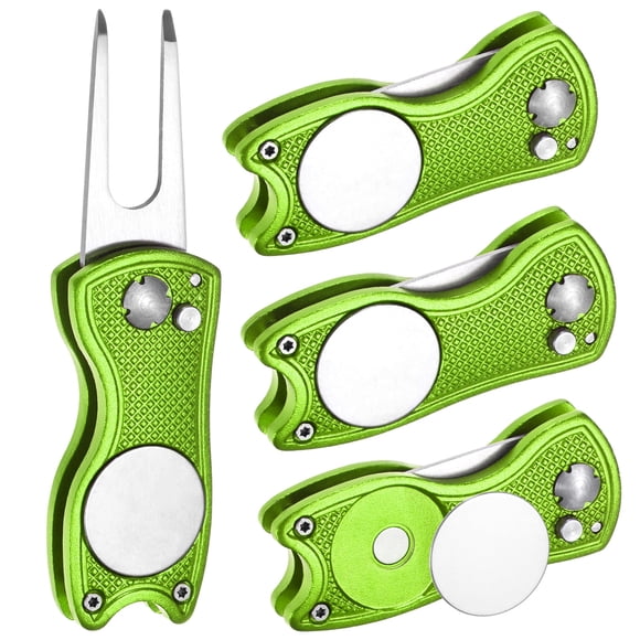 Herramienta de reparación de divots de golf Uxcell [4PCS] - Soporte de herramienta de divot plegable con marcador de bola magnético - [Cian] Tines verdes