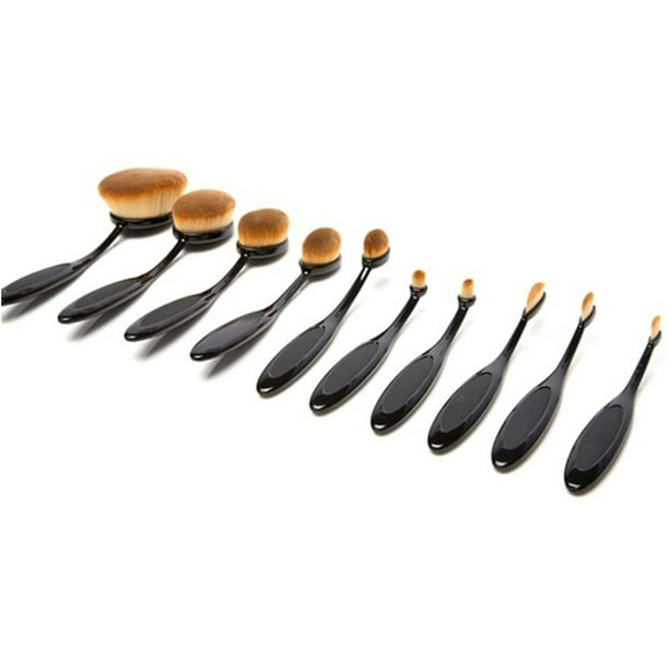 Oval Cosmetic Brushes with Super Soft Dense Bristles Bending Grip (10 Units)