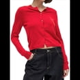 thumbnail image 3 of Cárdigan Corto para Mujer, Suéter de Punto de Larga con Botones para Vestidos y Jeans. Rojo L, 3 of 10