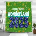 thumbnail image 1 of Vibrant Green Shower Curtain with '2025' Numerals & Stars - Hippy Design Festive Bathroom Decor, 1 of 4