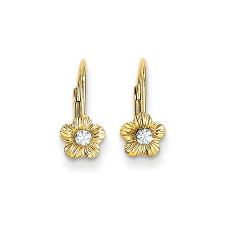 - Kids 14k Yellow Gold & CZ 5mm Flower Lever Back Earrings