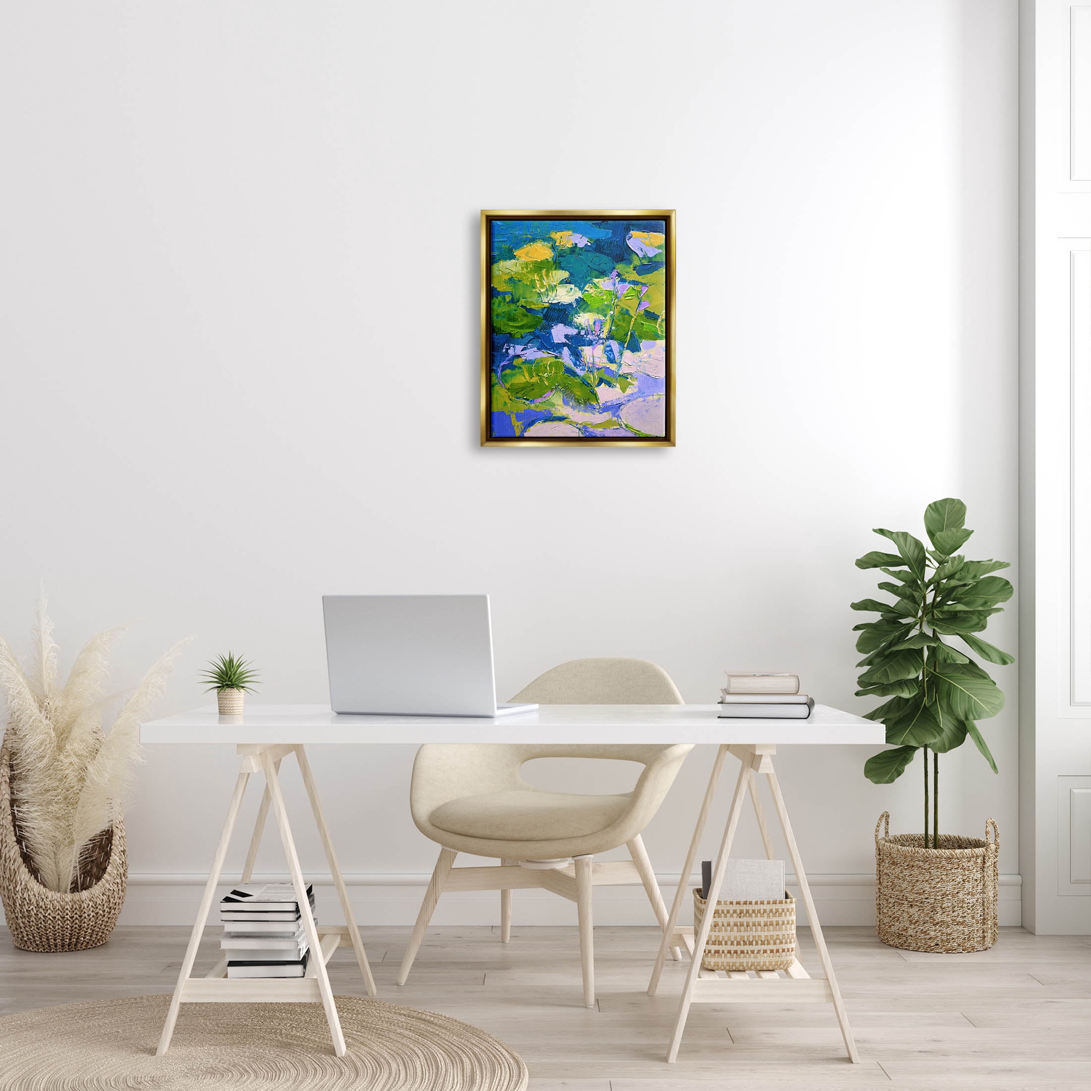 Stupell Industries Bold Pond Botanicals Lotus Flowers Painting Metallic Gold Floating Framed Canvas Print Wall Art, Design by Dorothy Fagan
