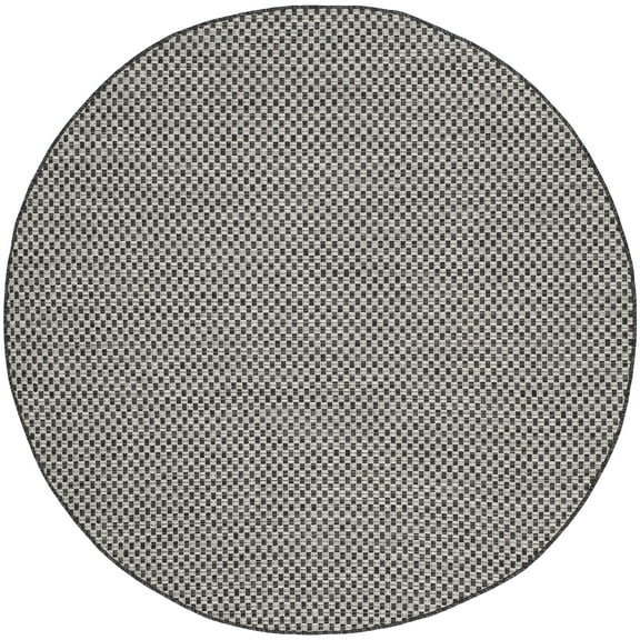 SAFAVIEH Courtyard Blair Checkered Indoor/Outdoor Area Rug, Black/Light Grey, 9' x 9' Round