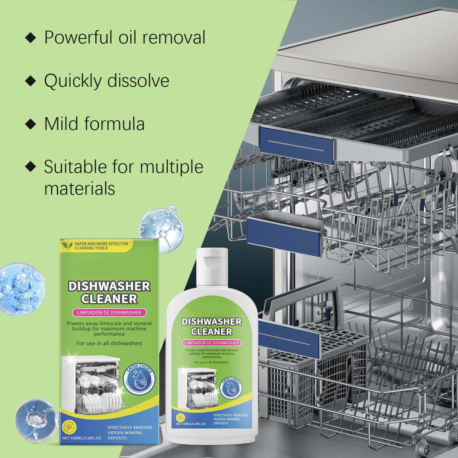 Dishwasher Cleaner,Dishwasher Detergent,Dishwashing Liquid,Kitchen Tableware Cleaner,Remove Grease and Dirt,Stubborn Oil Stains,3.38fl.oz(100ml)
