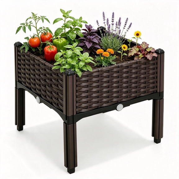 Anxingo Plastic Raised Garden Bed with Legs, Outdoor Garden Planter Box for Vegetables and Flowers 15.75" x 15.75" x 14.57"