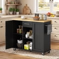 thumbnail image 3 of Walsunny Kitchen Islands Carts with Drop Leaf Table 1 Drawer 5 Wheels 2 Magnetic Doors Rolling Storage Cabinet Black, 3 of 7