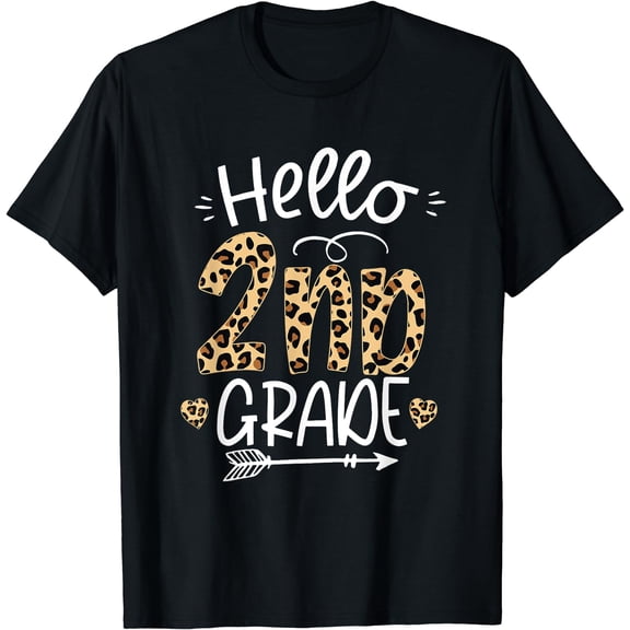 Hello 2nd Grade Leopard Teacher Students Back To School Girl T-Shirt Black Large