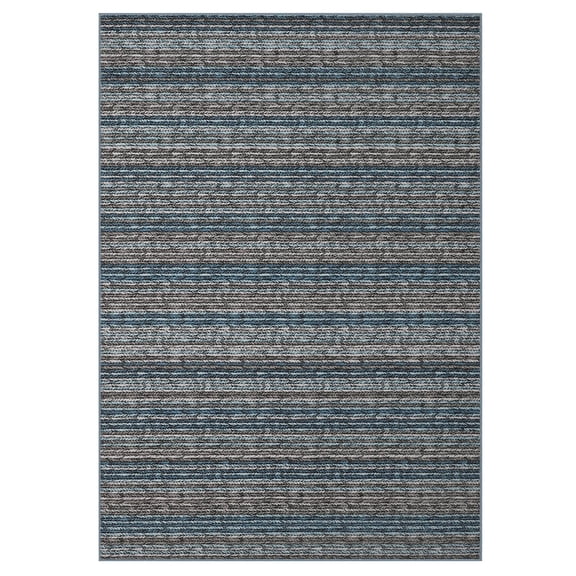 Washable Modern Geometric Area Rug Soft Non Slip Floor Cover with Stripped Lines Blue 5 x 7(ft)