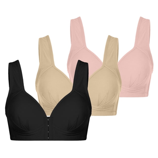 RKSTN 3-Piece Bras for Women Front Close Plus Size Lace Full Coverage Underwire Unlined Bra Solid Color Daily Comfortable Bra Push up Bra