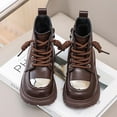 thumbnail image 2 of Miluxas Autumn Leather Combat Zipper Lace up Solid Color Plush Lined Warm Boots（Toddler/Little Kids）Children Winter Ankle Boots Brown 11 M(28), 2 of 8