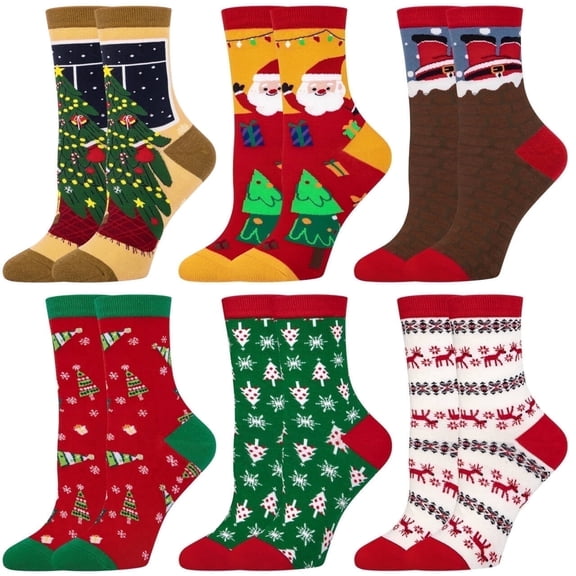 Loritta 6 Pairs Womens Crew Socks Cotton Novelty Holiday Socks Gift Ladies, Size 5-9