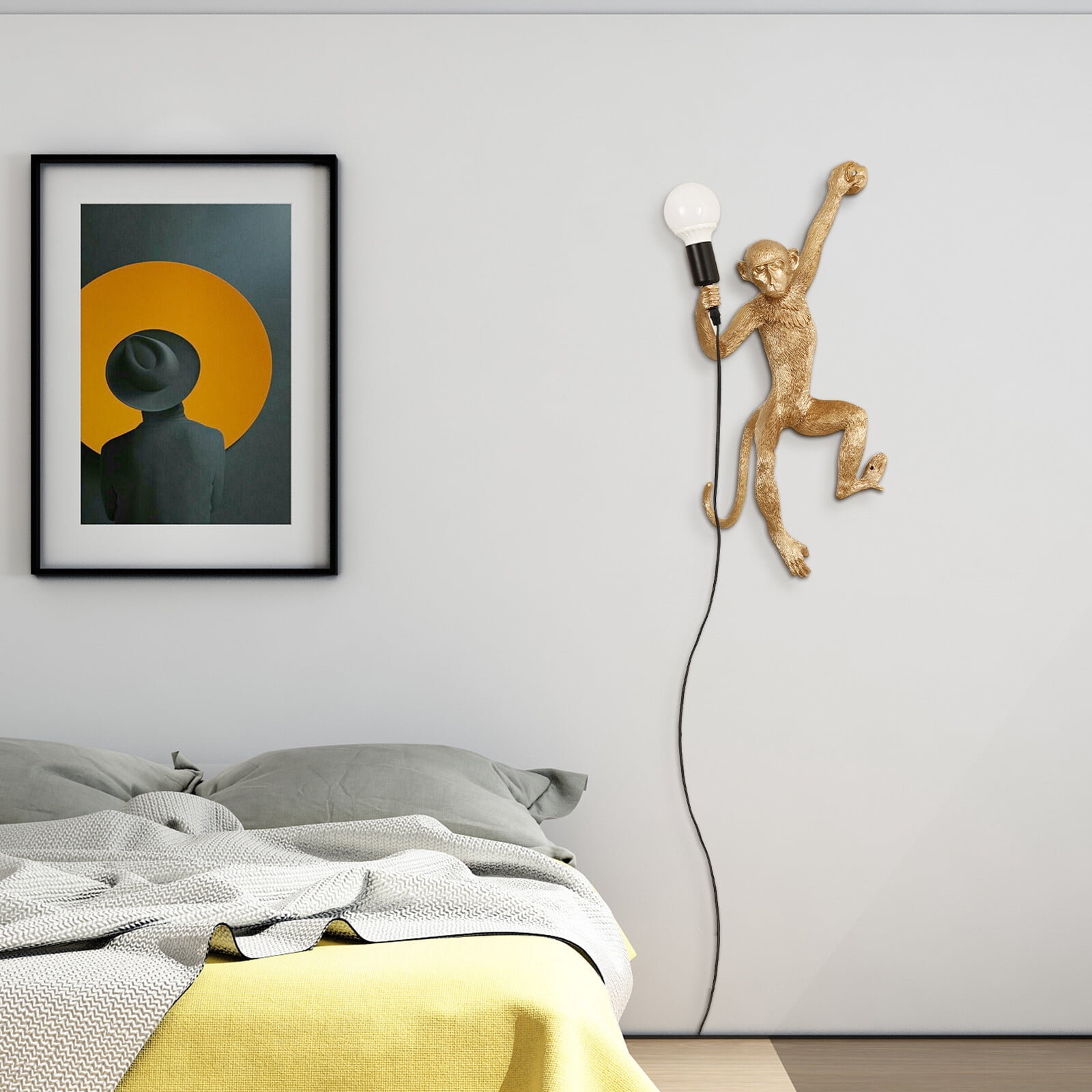 Monkey Wall Table Lamp Gold  Resin Pendant Light Fixture Chandelier Bedroom for a Bedroom, Living Room, Office, Yoga Room