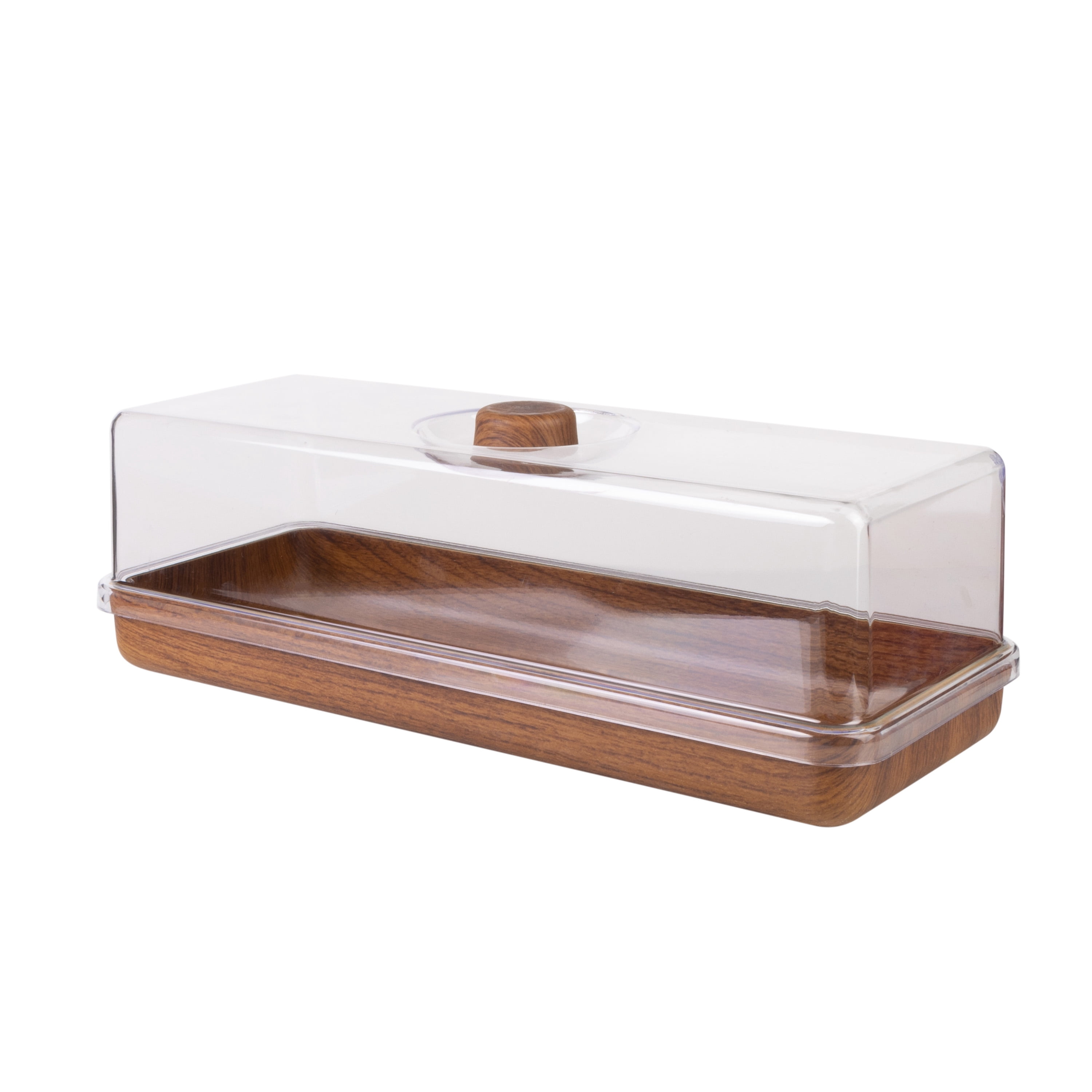 Luxe Party Mahogany Collection Rectangular Bread and Cake Tray with Cover, 6.3" x 15.35", Brown