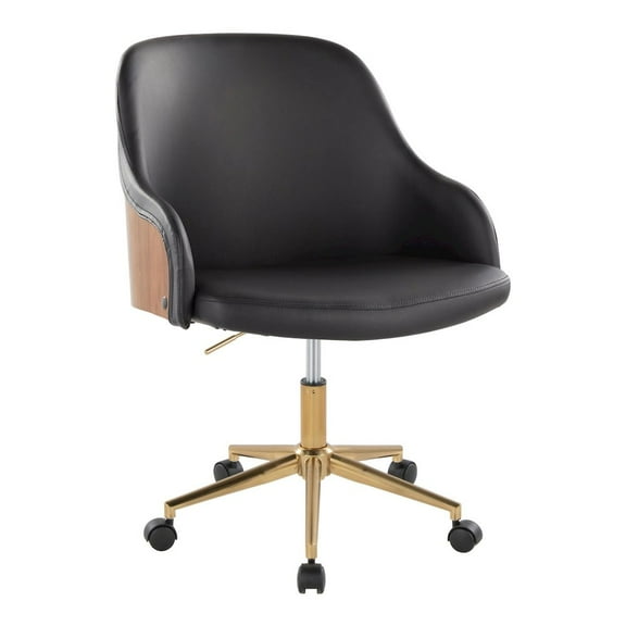 LumiSource Bacci Office Chair in Gold Metal, Walnut Wood, Black PU color