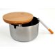 thumbnail image 1 of Cenicero clásico de acero inoxidable plateado con tapa de bambú para exteriores a prueba de viento, 1 of 8