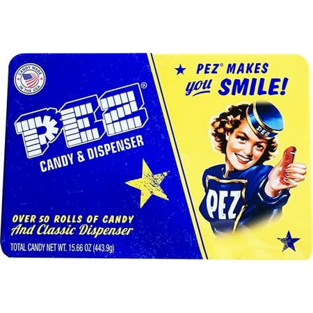 Pez Collectibles - Pez Candy, Collectible Classic Gift Tin, Novelty Candy and Dispenser, 15.66 Oz, 50 Ct