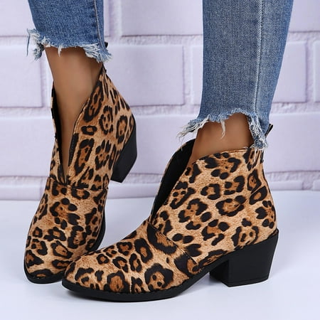 

Special Offers Juebong Vintage Women Slip On Boots Pointed Toe Round Head Chunky Heel Short Shoes
