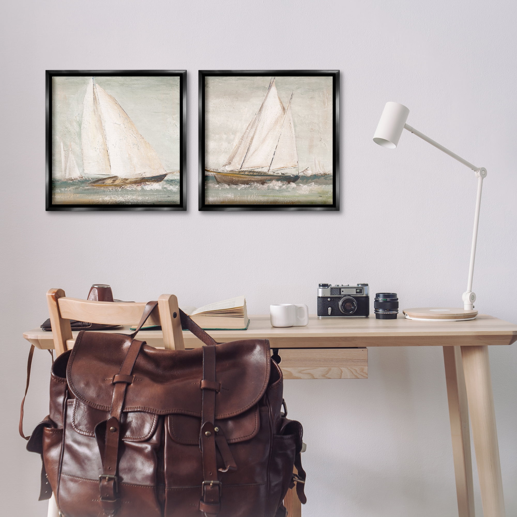 Stupell Industries Tall Ships at Sea Nautical & Beach Painting Black Floater Framed Canvas Art Print Wall Art, 18 x 18, Set of 2
