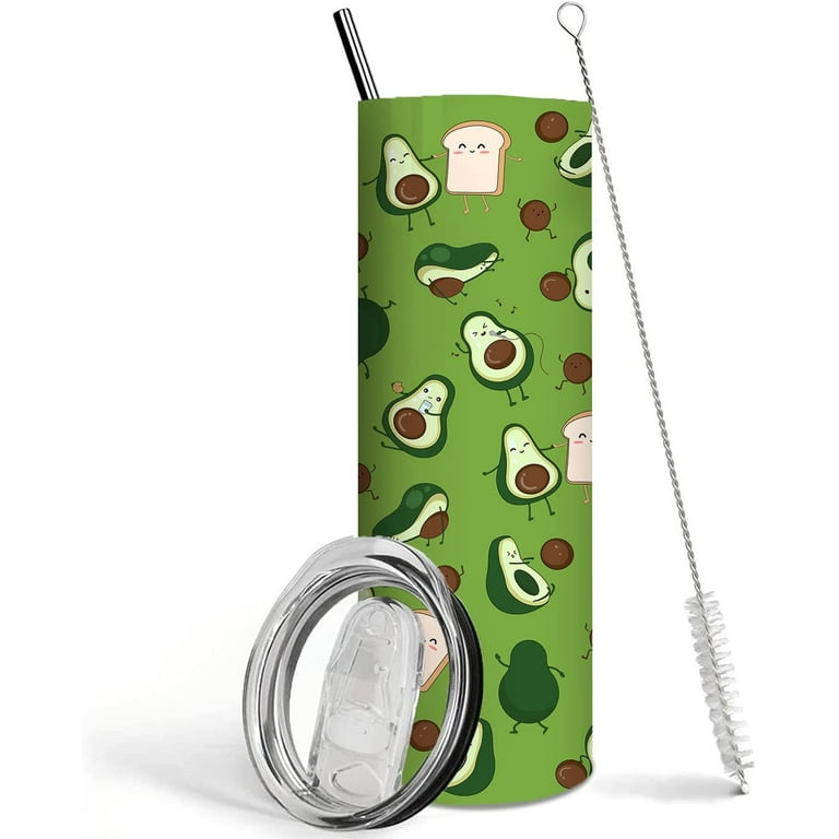 Cute Green Avocado Skinny Tumbler with Lid and Straw,Avocado Gifts