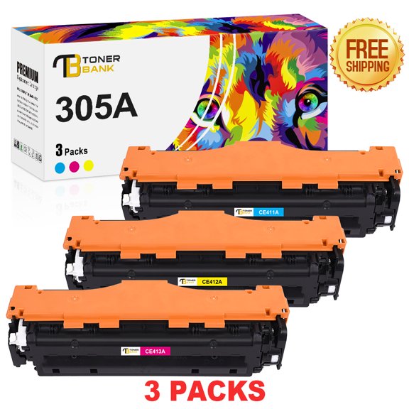 Toner Bank 3-Pack Compatible Toner Cartridge for HP CE410A 305A for Laserjet Pro 400 M451dn M451nw M475dn M475dw 300 Color M375nw Cyan, Magenta, Yellow