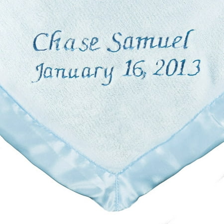 Personalized Satin Trim Blue Baby Blanket, Name and Date