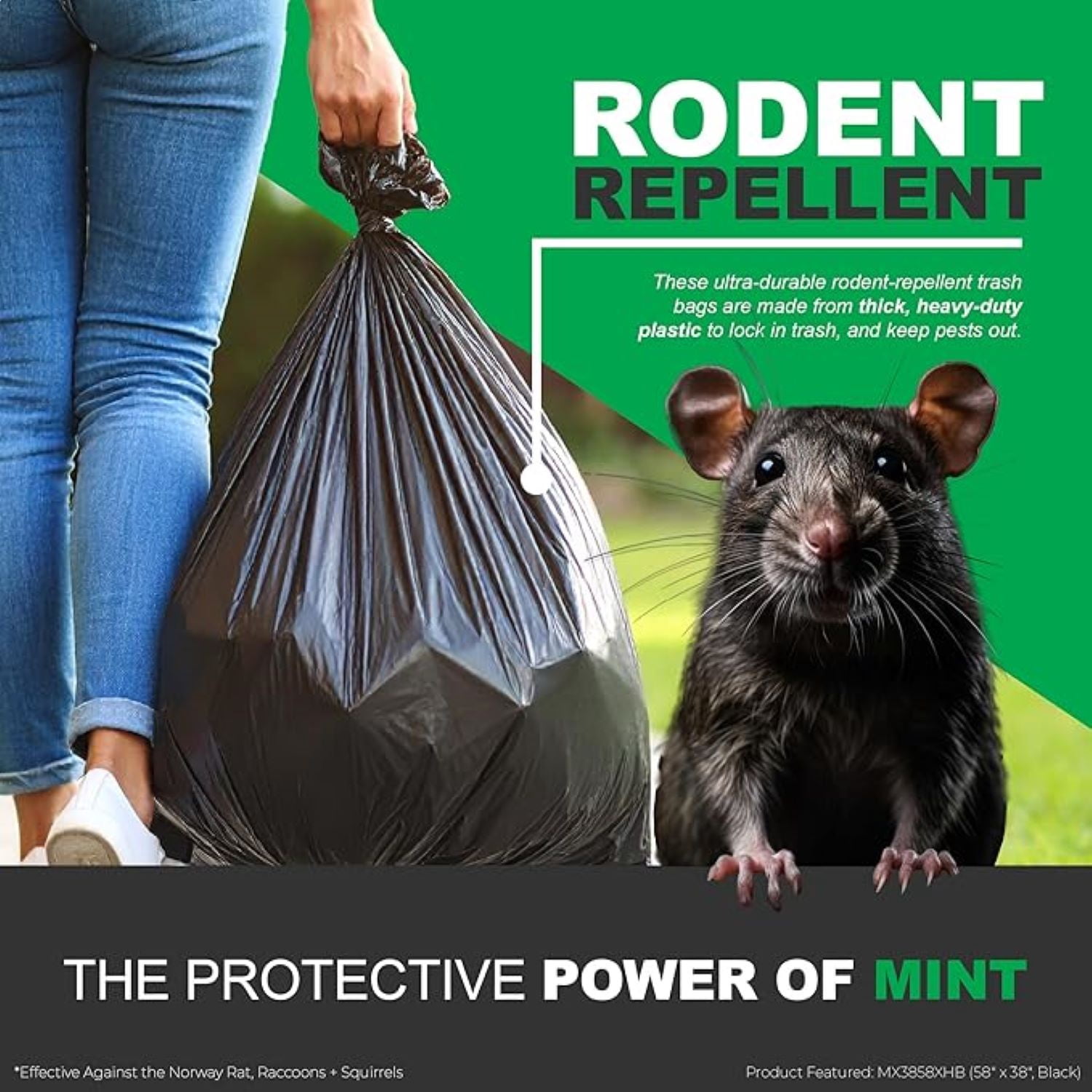 Mint-X 33 Gallon Drawstring Trash Bags, Mint Flex Rodent Repellent, 33 Gallon, 90 Count