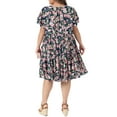 thumbnail image 3 of Agnes Orinda Women's Plus Size Floral Dresses Crew Neck Ruffle Short Sleeve Flowy Casual Summer Dress with Pocket 1X Navy Blue, 3 of 6