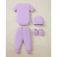 thumbnail image 3 of KIMI BEAR Newborn Baby Girls Layette Essentials Set 9-12 Months Summer Clothes 4 Packs Short Sleeves Romper Tops Pants Sets with Hats and Gloves 16pcs Girl Gifts Purple, 3 of 9