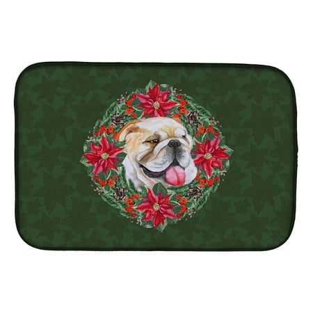 

English Bulldog Poinsetta Wreath Dish Drying Mat