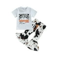 thumbnail image 2 of 1-6Y Toddler Kids Girl Summer Clothes Sets 18M 2Y 3Y 4Y 5Y 6Y Short Sleeve Cow Letters Print T Shirts+ Leopard Bell-Bottomed Pants, 2 of 10