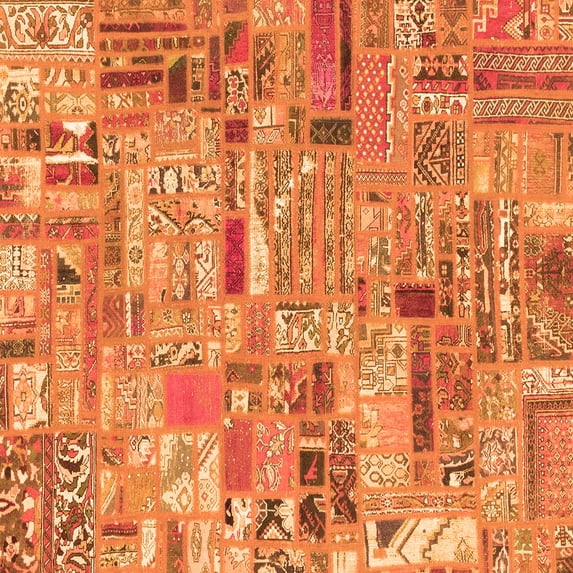 Ahgly Company Indoor Square Patchwork Orange Transitional Area Rugs, 5' Square