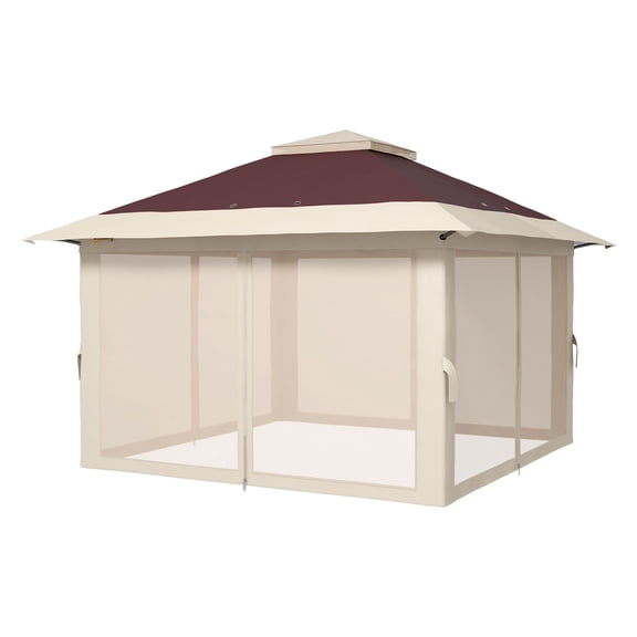 Pop Up Gazebo 13x13 Instant Canopy Shelter - 2-Tier Roof, Carry Bag, Brown