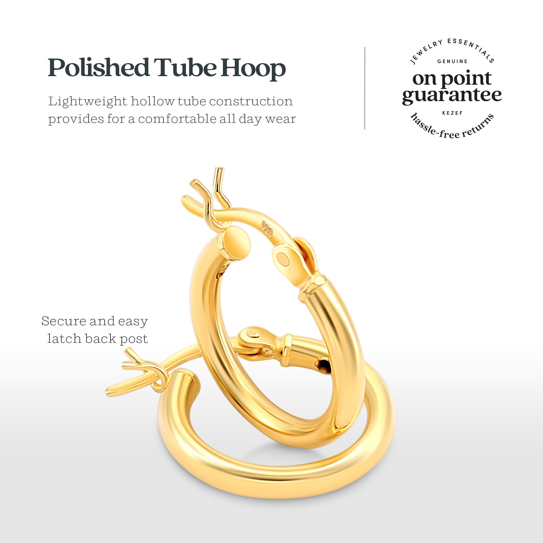 Kezef Hoop Earring Set of 3 14k Gold Plated 2mm Hoop Earrings for Women, 10, 15 & 20mm