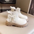 thumbnail image 4 of Babcutegg Girls Fall Short Boots British Style Bow Knot Pearl Chunky Sole Ankle Boots Kids Fashion Everyday Wear Beige Size 13.5 Little Kid, 4 of 5