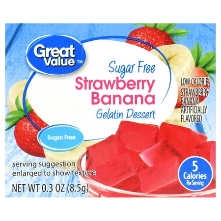 (3 Pack) Great Value Sugar Free Gelatin Dessert, Strawberry Banana, 0.3