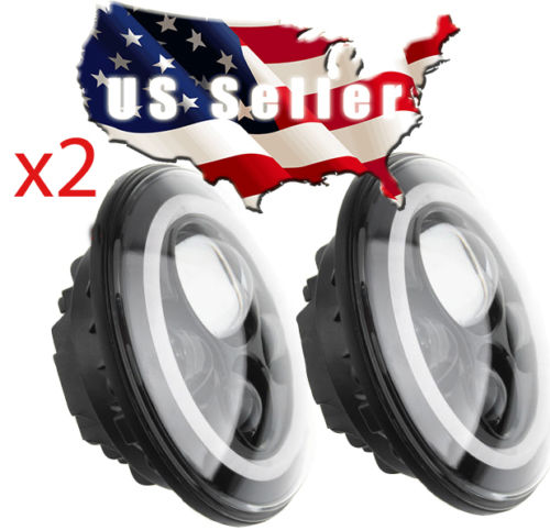 Egreaten Two 7" Round CREE LED Headlight Halo Ring Angel Eyes DRL Light Jeep Wrangler JK