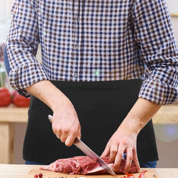 Milisten Waitressing Apron Canteen Server Apron Black Cotton Polyester 1Pcs 23.6x11.4x0.2in