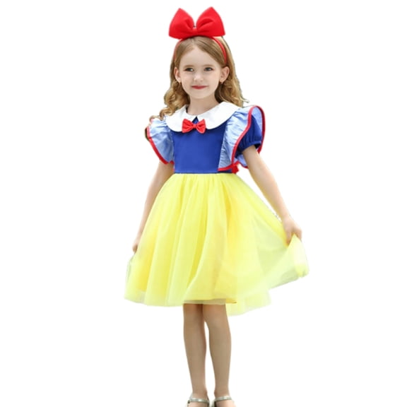 LOEL Princess Dress for Girls Birthday Party Fancy Tulle Dress Short Sleeve Casual Dress 2-8Y