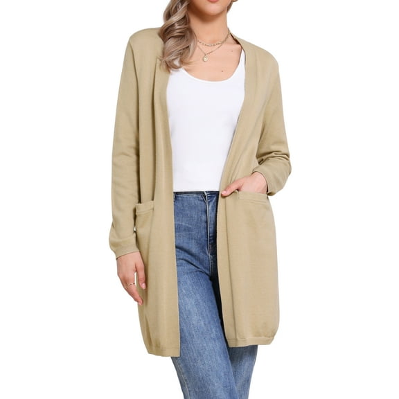 DARING DIVA Long Sweater Lightweight Knit Cardigans XS Khaki