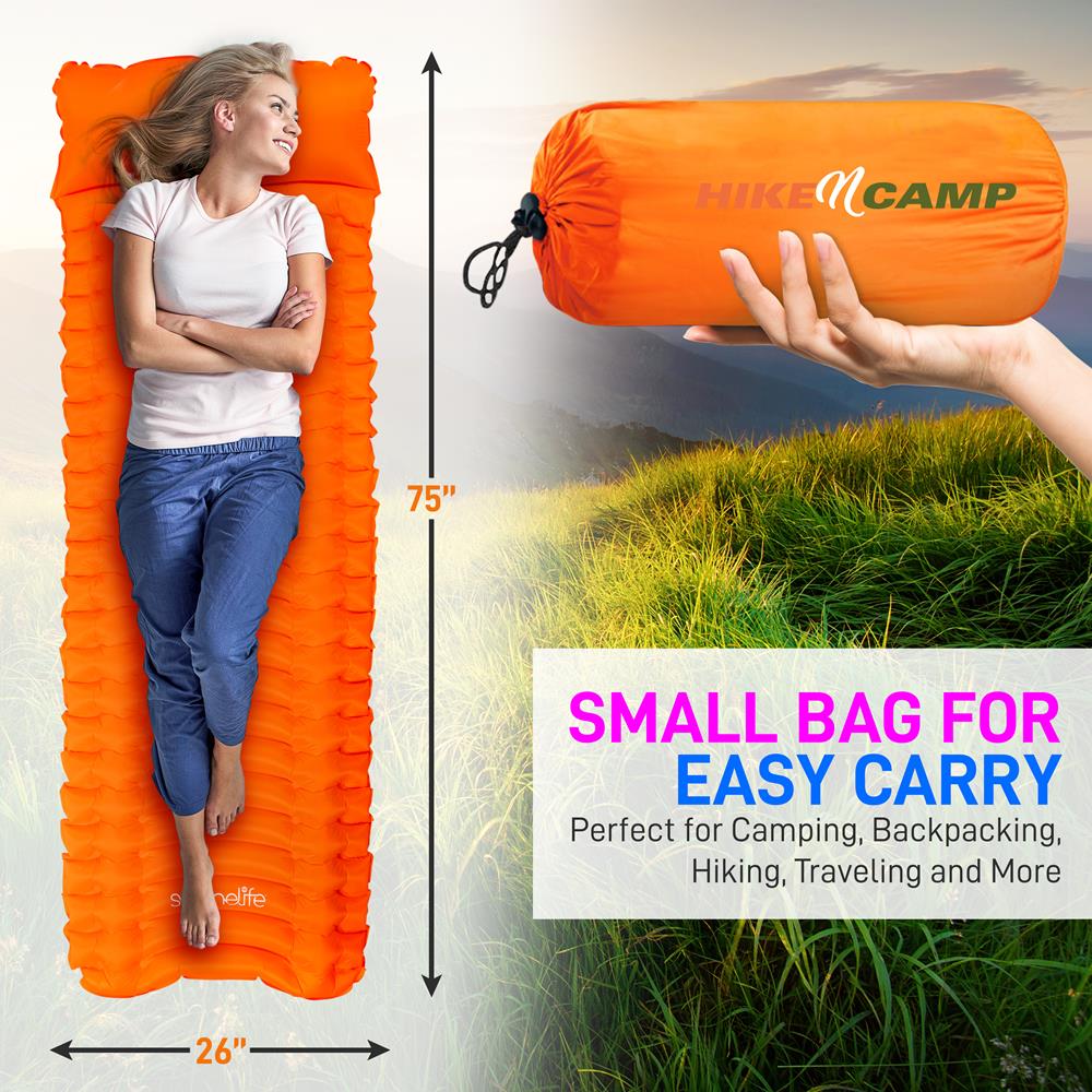 Serenelife Backpacking Self Inflating Waterproof Sleep Pad Inflatable Camping Sleeping (ORANGE) - image 3 of 8